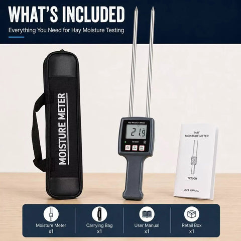 Portable Hay Moisture Meter With Probe Quick Accurate Digital Readout Today For Farms Keeps Hay In Check To Prevent Mold Spoilage And Quality Degradation. includes carrying bag and manual