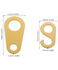 8 Piece Weight Driven Clock Chain Hook Set For Antique Grandfather Floor Clocks showing two golden metal hooks with measurements