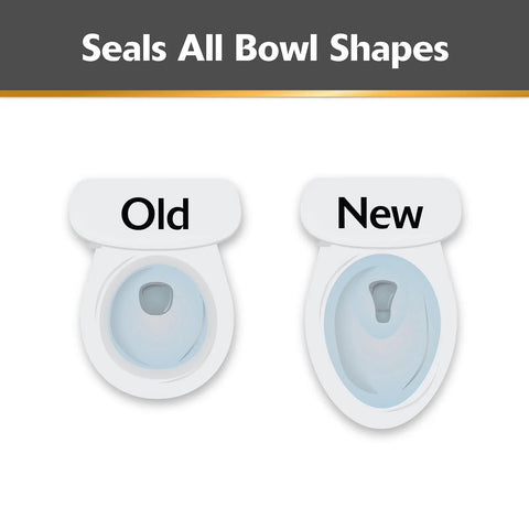 Comparison of old and new toilet bowl seals showcasing compatibility with all bowl shapes for Heavy Duty Toilet Plunger.