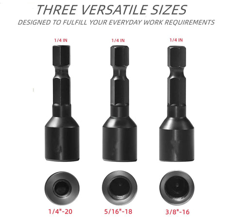 Image of a Six Piece Hanger Bolt Driver Set with 1/4 inch Hex Shank, showing three drivers for 1/4, 3/8, and 5/16 inch hanger bolts.