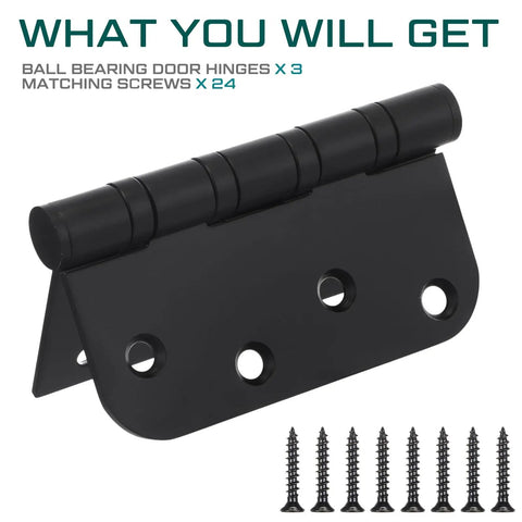 Beefy 3 Pack Black 4 By 4 Inch Ball Bearing Door Hinges Stainless Steel Heavy Duty Exterior Hinges with screws and hardware