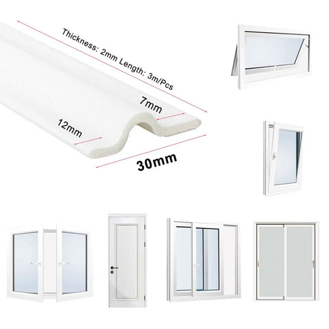 Self Adhesive T Shape Draft Stopper Tape Kills The Draft Seal Window And Door Gaps Block Noise No Sweat Weather Stripping Insulation Roll For Easy Install And Cozy Vibes White 118 Inches Long with dimensions.