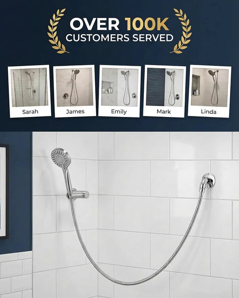 Wall-mounted shower with Extra Long 157 Inch Stainless Steel Shower Hose With Brass Connectors Flexible Handheld Hose for High Pressure Showers G One Half Inch Inlet Leak Proof Washers Universal Fit.