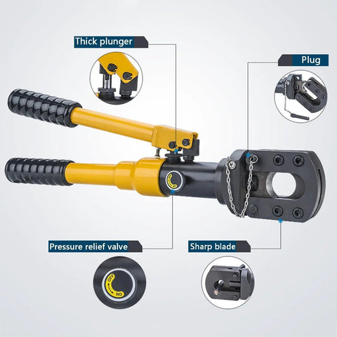 Manual Hydraulic Cable Cutter 10 Ton 30mm Heavy Duty Rebar Shear For Wire Rope Steel Strand Iron Chain, close-up of features