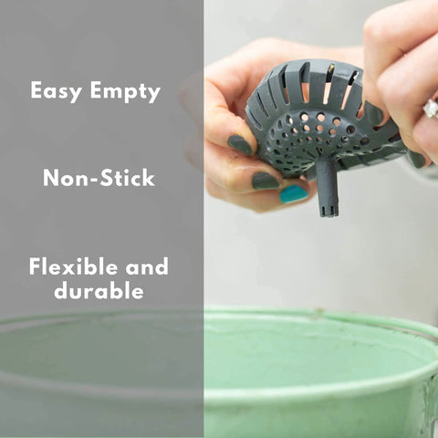 3.25 Inch Kitchen Sink Strainer Anti Clog Food Catcher With Flexible Drain Basket, close-up in hand near sink