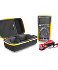 Durable Carrying Case For Fluke Digital Multimeters With DIY Foam Insert, Compact Yellow Zip, shown with Fluke DMM and leads.