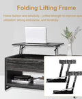 Built Tough Pneumatic Coffee Table Lift Mechanism Kit With Heavy Hitter Steel Brackets For Rock Solid Performance And Seamless Transforming Table Tops Handling Up To 100 Pounds Reliability, showing black lifting frame with laptop.