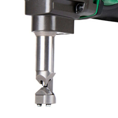 Close-up of 18V Cordless Nibbler For Metal Panels Beasts At Cutting Through Mild Steel with 3-stop die holder