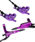 Purple Four-Piston Hydraulic Disc Brake Kit For Mountain Bikes With Left Front 800mm, Rear 1450mm Lines, Aluminum Alloy