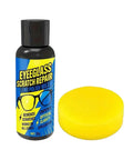 Eyeglass Scratch Remover Kit 30g For Lenses And Sunnies With Sponge, cleaning paste bottle next to yellow sponge for repairing lenses.