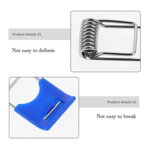 Close-up of reinforced iron springs and blue grip of 100 Pcs Spring Clips Snap Downlight Mounts For Garage Fixtures LED Strip Light Accessories