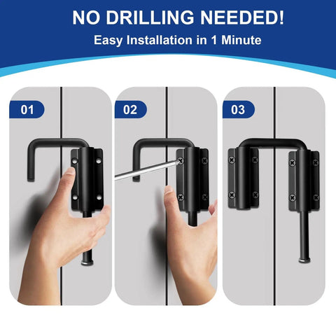 Installation process of Patio Sliding Door Latch 2.36 Inch Loop Lock for glass, screen, RV, and barn doors without tools
