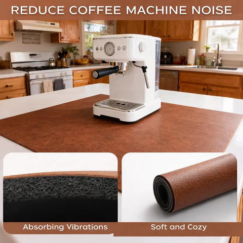 Absorbent Coffee Mat For Countertop With Quick Dry Diatomite Core Leather Grain Surface Non Slip Backing Rollable 12x19 Inches