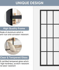 Double Barn Door Set 60x84 Inch With 13 Foot Top Mounted Hardware Kit Includes Two 30x84 Clear Tempered Glass Panels In Black Frame