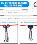 Beefed Up Prusik Cord With Pre Sewn Loop 10mm Climbing Rope Eye To Eye Double Braid 2 Pack CE Certified, 30 and 45 Inch Lengths