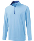 Men's Quarter Zip Golf Pullover With Moisture Wicking Tech, Light Blue, showing side view with high collar detail