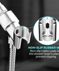 Adjustable Shower Head Holder For Handheld Showers With 360 Degree Swivel Ball Joint Chrome ABS Bracket Mount, non-slip rubber mat