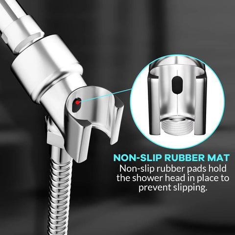 Adjustable Shower Head Holder For Handheld Showers With 360 Degree Swivel Ball Joint Chrome ABS Bracket Mount, non-slip rubber mat