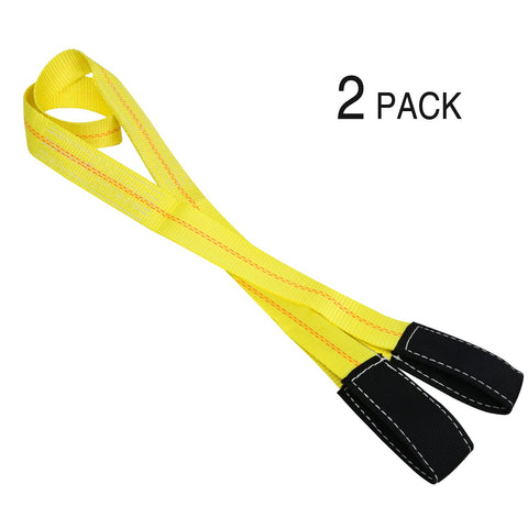 Two Pack 6 Ft By 2 In Lifting Straps With Flat Loops Heavy Duty Nylon Web 9400 Lbs Basket Rated Capacity And 3333 Lbs Vertical 2 Ply Polyester Tree Saver Recovery Strap For Tow Winch And Load Handling shown on white background