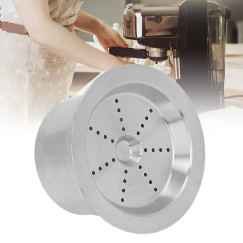Sleek Stainless Steel Reusable Coffee Capsules With Dual Mesh Screens Refillable Pods For Single Cup Brewers close-up view of capsule.