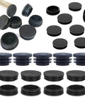 One Hundred Pieces Black Thickened Pipe End Caps Kickass Furniture Chair Leg Covers Smooth Gliding Floor Protectors For Metal Tubing And Ladder Base With No Hassle Scratch Shield displayed in various styles.