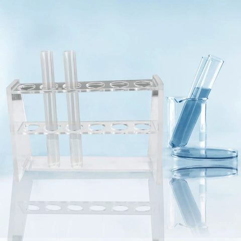 Clear Acrylic Test Tube Rack With 6 Holes For 16mm Tubes 10ml Tube Holder Pro Grade Lab Organizer with tubes inserted