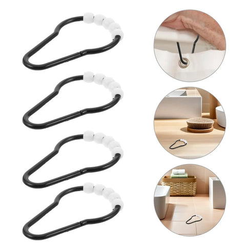 Beaded Glide Shower Curtain Rings 20 Pack Black Plastic Hooks for Bathroom Rods durable moisture resistant curtain hangers