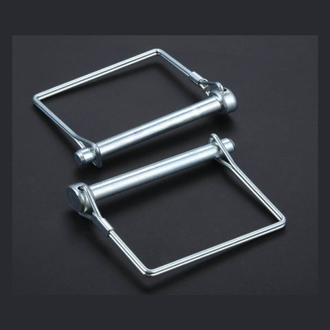 Eight Pack 3 Eighths Inch By 4 Inch Trailer Coupler Pins Heavy Duty Wire Lock Pins shown in a side view on black background