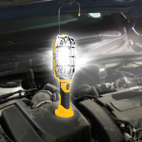 Ultra Bright Cordless LED Work Light With Magnetic Base 500 Lumens Battery Powered AA Batteries Included Handy On The Go Compact Handheld Flashlight illuminating car engine