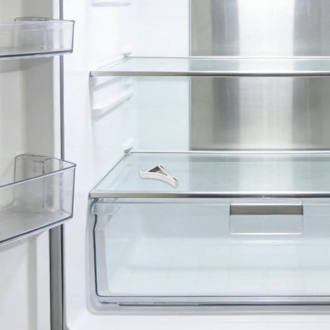 Refrigerator Shelf Clips Set of 8 Sturdy Aluminum Fridge Shelf Supports in use inside a fridge showcasing the clip placement