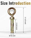 Detailed front view of Concrete Eye Bolt Anchor 9/16 Inch By 5-1/2 Inch Heavy Duty Carbon Steel Shoulder Eyebolts With Screw Expansion Sleeve