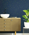 Upon A Star Navy And Metallic Peel And Stick Wallpaper For A Quick No Mess Makeover Great For Renters And Homeowners Removable