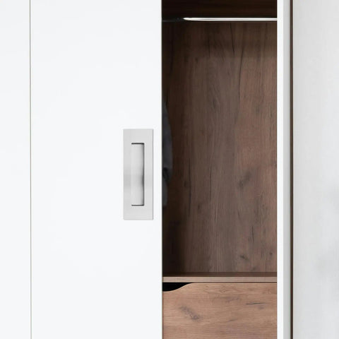 Recessed Sliding Door Handles With Concealed Hardware Stainless Steel Finger Pulls 4 Pack on white cabinet door