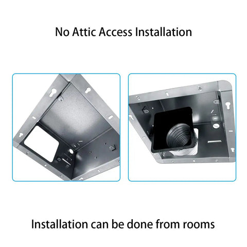Quiet Bath Exhaust Fan With Light 110 CFM One Point Two Sone No Attic Access Needed Install close-up of mounting frame.