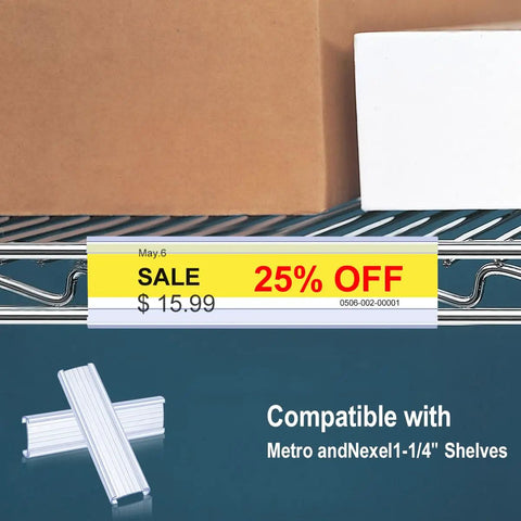 Twenty Piece Plastic Wire Shelf Label Holders Fit Like A Champ On Metro And Nexel One Quarter Inch Racks Hassle Free Snap Clip Setup Perfect For Store Organization And Quick Inventory Swaps
