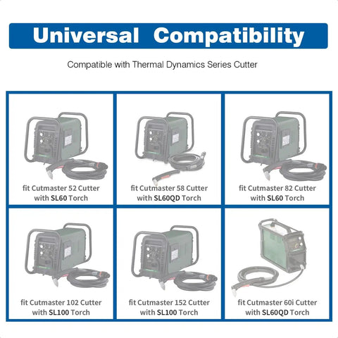 Chart showing universal compatibility for Cutmaster torches with 10 Pack 9 8211 Plasma Tips And 10 Pack 9 8215 Plasma Electrodes For Cutmaster 52
