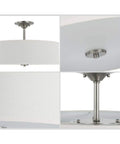 Inspire Close To Ceiling Nickel Flush Mount Light Fixture, modern metal design with minimalist brushed nickel and linen shade.