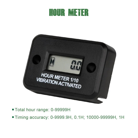 Vibration Hour Meter With IP68 Waterproof Case, Wireless Operation And Maintenance Reminder For Gas And Diesel Engines, Tracks Total Hours With Easy Install LCD Readout, Built For Harsh Environments, black LCD unit