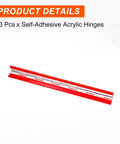 Premium Top Shelf Heavy Duty Invisible Acrylic Hinges With Rust Proof Stainless Steel Shaft Self Adhesive Continuous Piano Hinge Three Pack For Diy Kitchen Cabinets, clear self-adhesive hinge in red.