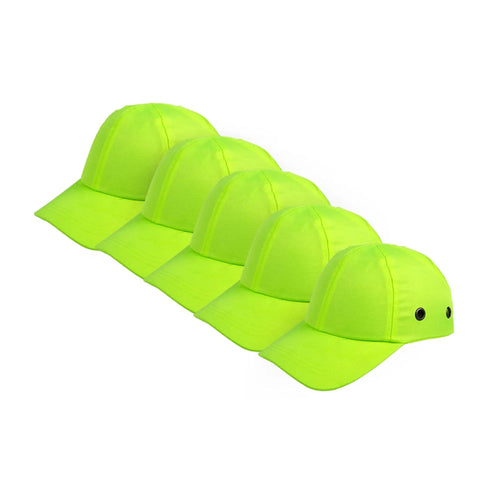 Front view of 5-pack Baseball Bump Cap Hard Hat Safety Helmet Reflective Neon Yellow Twill Breathable Lightweight Adjustable
