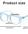 Product size diagram of Four Pack Clear Safety Glasses Anti Fog Nursing Goggles Anti Scratch Square Protective Eyewear.