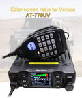 AT-778UV UHF and VHF 25W Mobile Radio Transceiver for Ride-Ready Car and Base shown with keypad microphone and color display