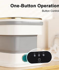 Portable Folding Mini Washer With Spin Dryer Combo 20 Liter Capacity showing one-button operation and control panel.
