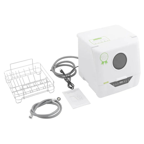Slick Compact Countertop Dishwasher With Four Fast Wash Cycles And Chill Noise Level To Blast Dirty Dishes For Household Crews And Small Apartment Sets with accessories.