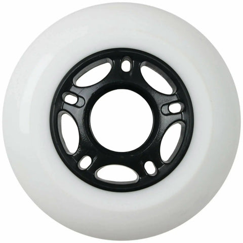 Beefy 8 Pack Inline Skate Wheels 80mm 89A Replacement Outdoor White For Rollerblade Hockey Durable Easy Install Long Lasting Smooth Quiet Roll Great For Outdoor Skating Sessions close-up of single wheel