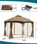 Universal Replacement Mosquito Netting For 10 By 10 Gazebo With 4 Panel Screen Walls And Zippers in khaki polyester, shown installed.