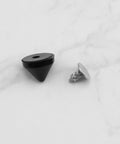 Hella Secure 6mm Black Replacement Studs And Screws For Dope Diy Shoe Decor Craft Leather Projects Kicks Up Fresh Style, showing a black stud and silver screw.