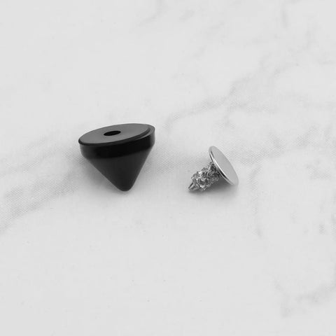 Hella Secure 6mm Black Replacement Studs And Screws For Dope Diy Shoe Decor Craft Leather Projects Kicks Up Fresh Style, showing a black stud and silver screw.