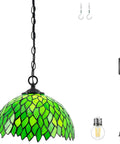 Tiffany Style Pendant Light Plug In With Green Wisteria Stained Glass 12 Inch Hanging Lamp For Island Kitchen Bar Hallway