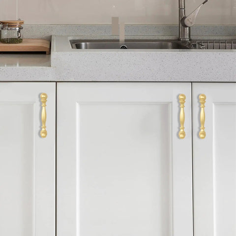 Brushed Gold Cabinet Pulls 3.75 Inch Center To Center Drawer Handles 96mm on white cabinet doors in kitchen